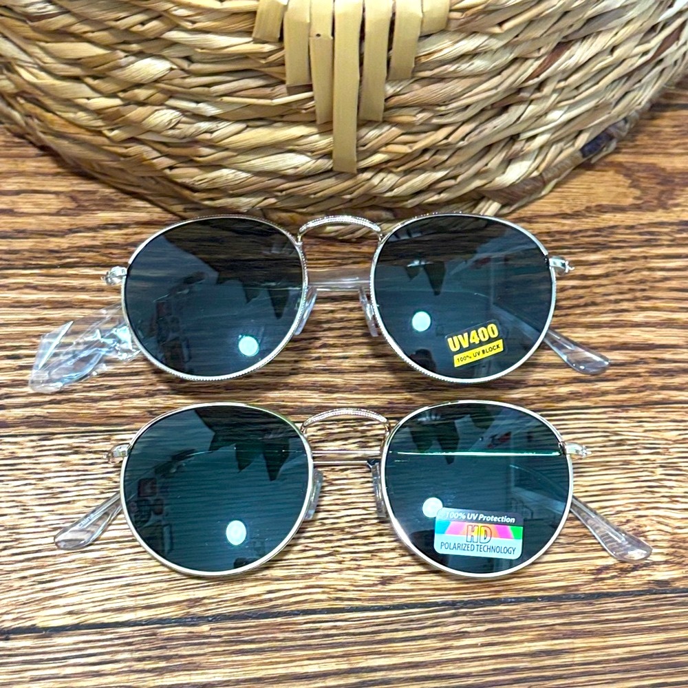 Men's Silver & Gold Round Frame Sunglasses with Dark Lenses